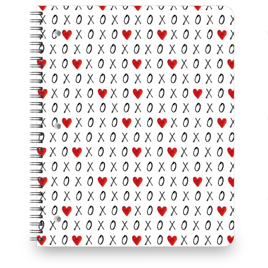 Mini Xoxo With Hearts - White Notebook, 8.5x11, Red, Red