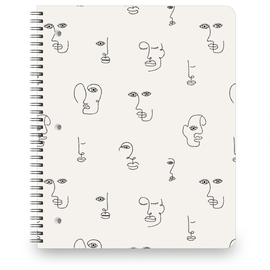 Minimalist Feminist Faces - Line Drawing Notebook, 8.5x11, Beige