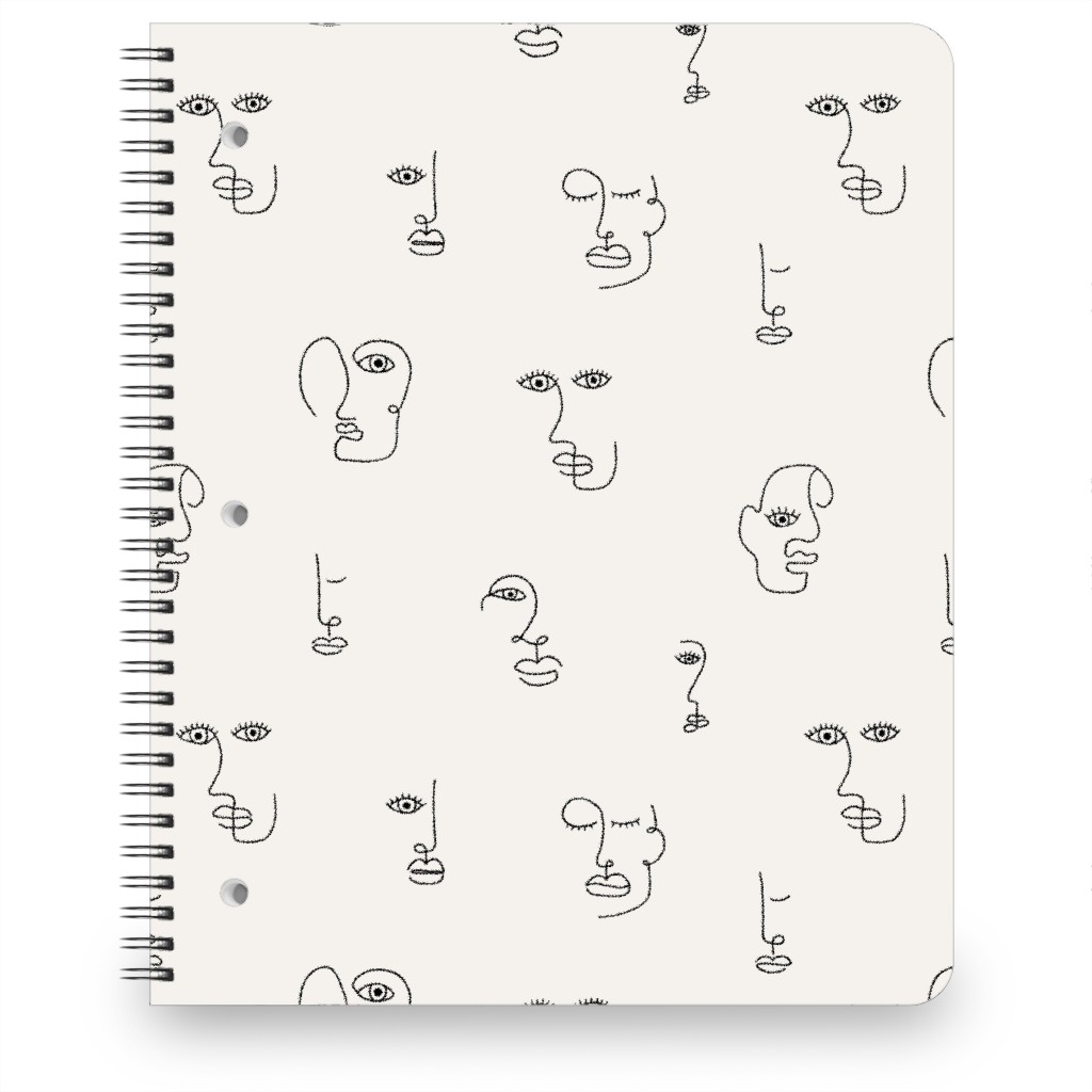 Minimalist Feminist Faces - Line Drawing Notebook, 8.5x11, Beige, Pearl
