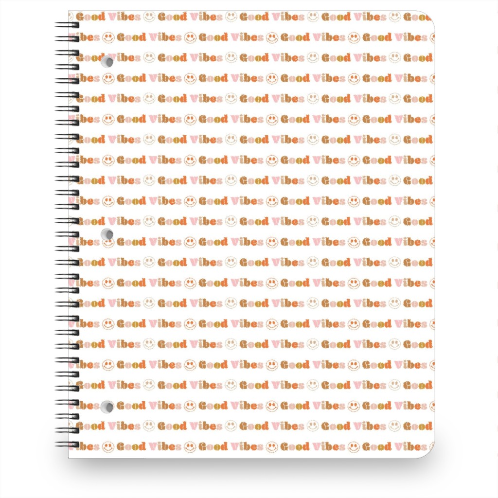 Good Vibes - Retro 70s Smiley Face - Earthy Notebook, 8.5x11, Orange