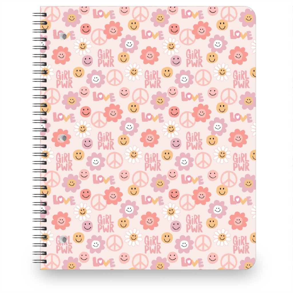 Happy Girl Power - Pink Notebook, 8.5x11, Pink, Bright Pink