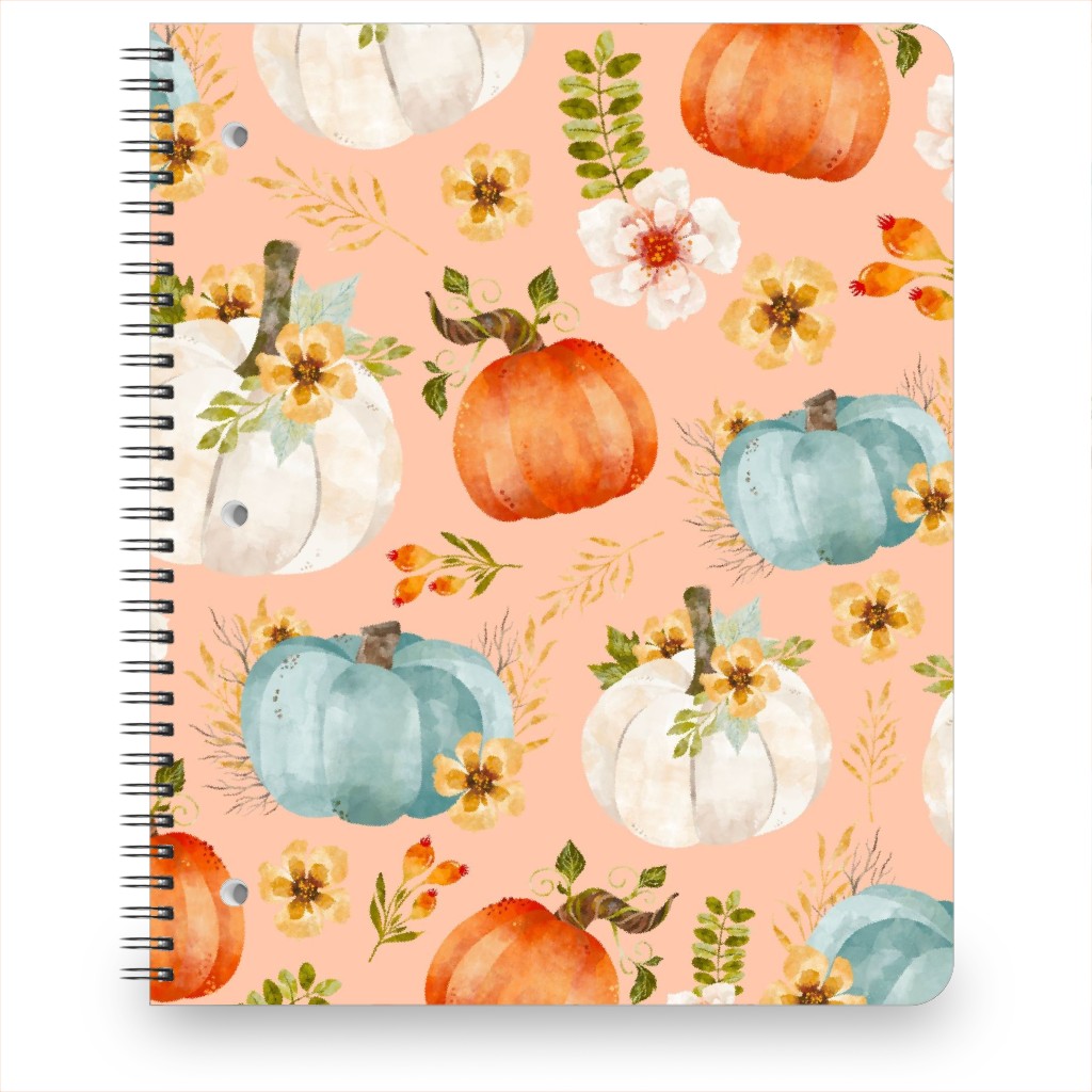 Rustic Farmhouse Pumpkins on Pale Peach Notebook, 8.5x11, Orange