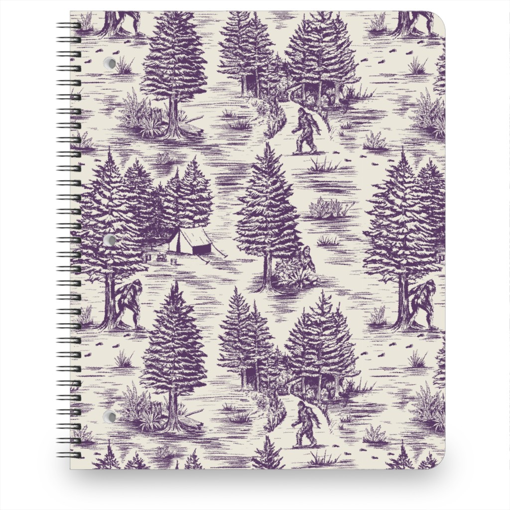 Bigfoot Sasquatch Toile De Jouy Notebook, 8.5x11, Purple, Crystal Ball