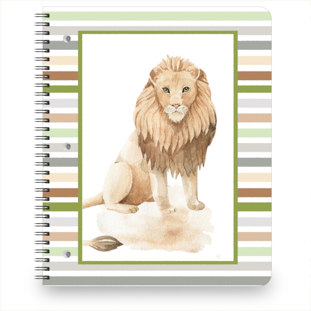 Jungle Safari Animals and Stripes - Lion Notebook, 8.5x11, Multicolor