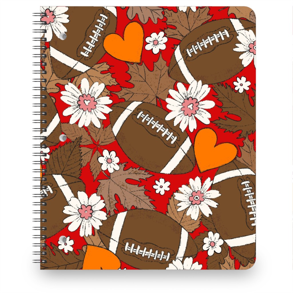 Football Fall and Florals Notebook, 8.5x11, Red