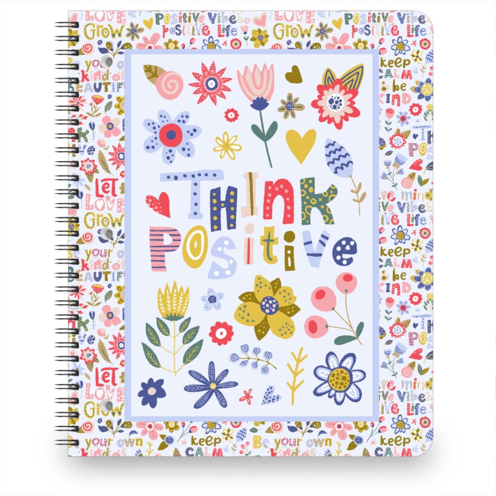Think Positive Inspirational Floral Notebook, 8.5x11, Multicolor