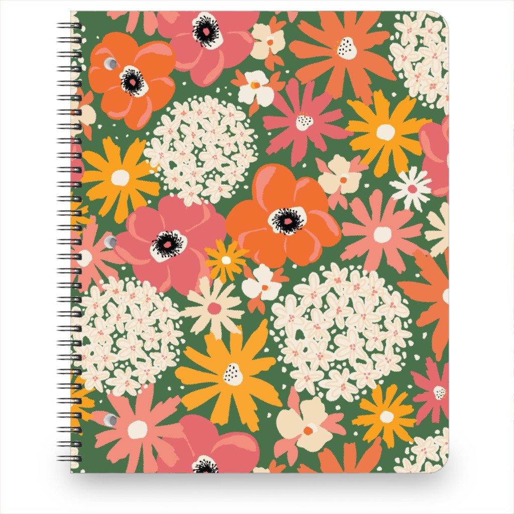 Summer Florals - Green Pink White and Orange Notebook, 8.5x11, Multicolor