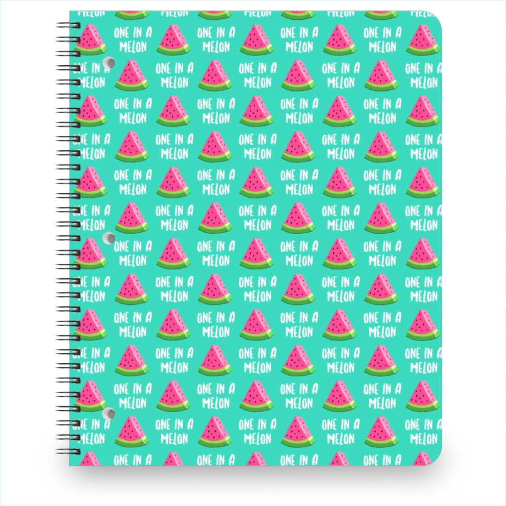 One in a Melon - Watermelon - Pink on Teal Notebook, 8.5x11, Green