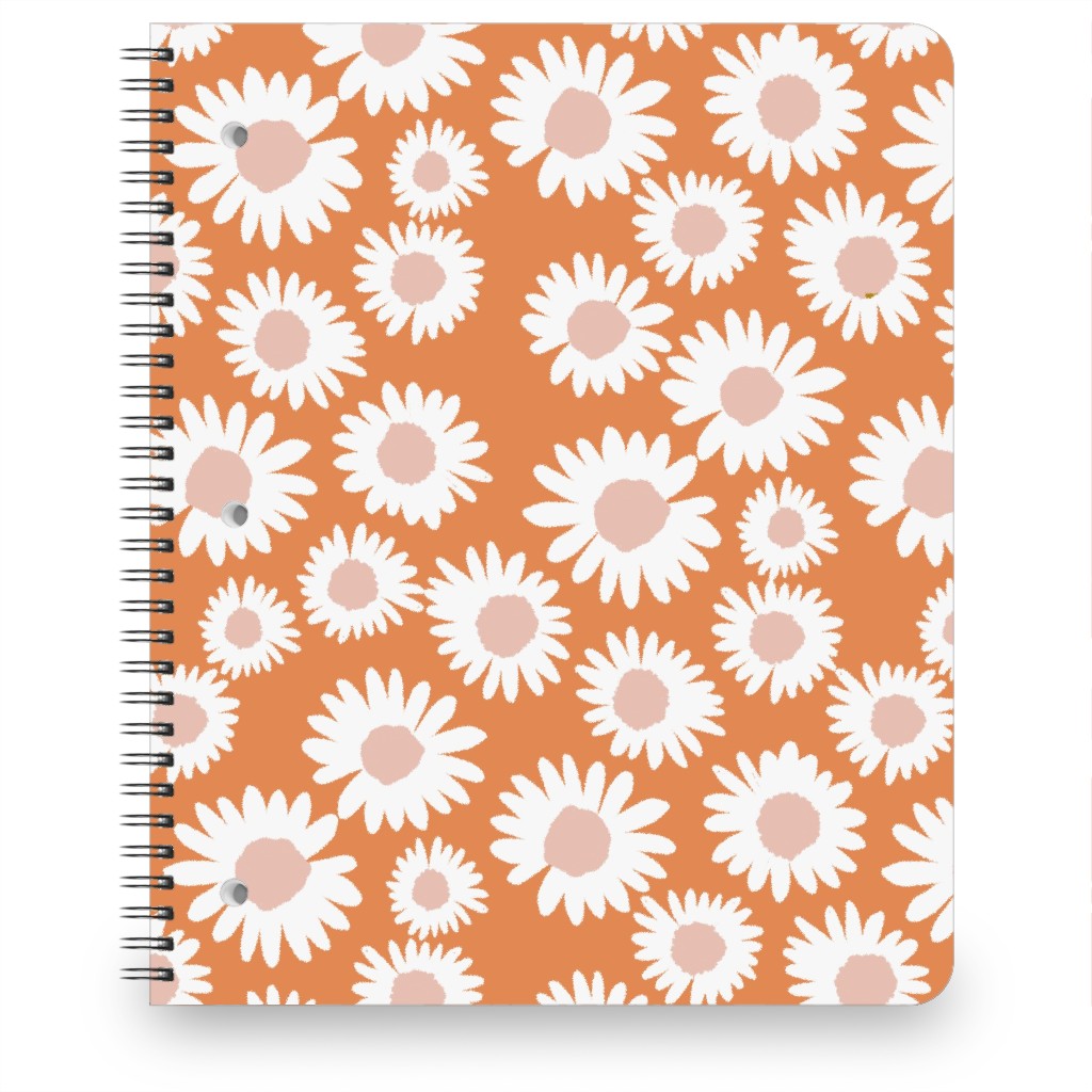 Boho Daisies - Flowers - Muted Orange and Blush Notebook, 8.5x11, Orange