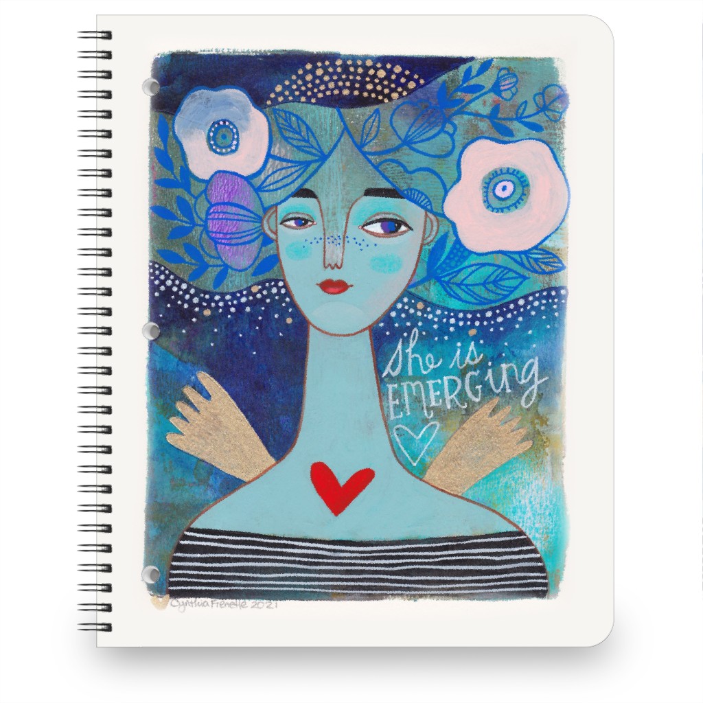 She Is Emerging - Blue Notebook, 8.5x11, Blue