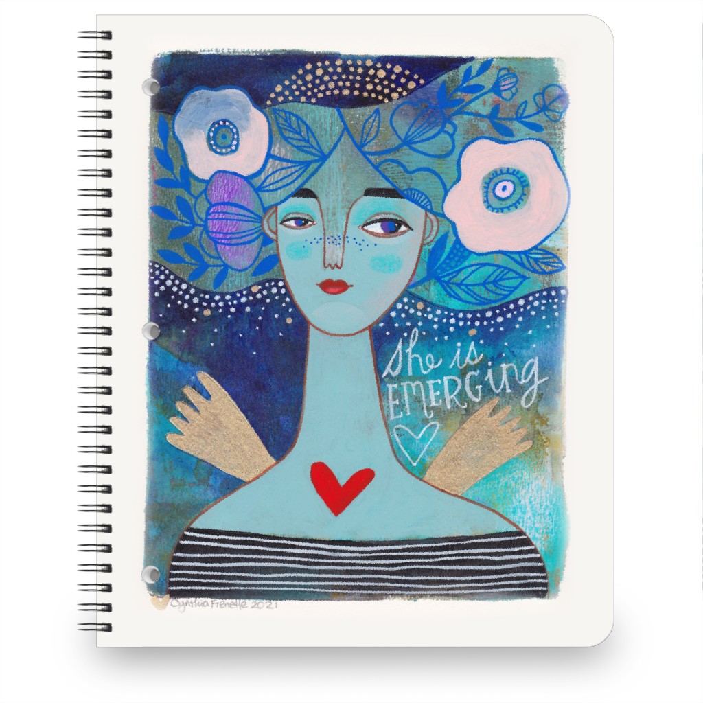 She Is Emerging - Blue Notebook, 8.5x11, Blue, True Blue