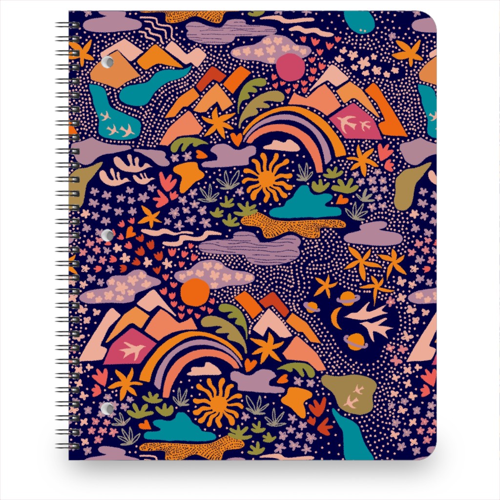 Ditsy Outdoor Adventure - Dark Blue Notebook, 8.5x11, Multicolor