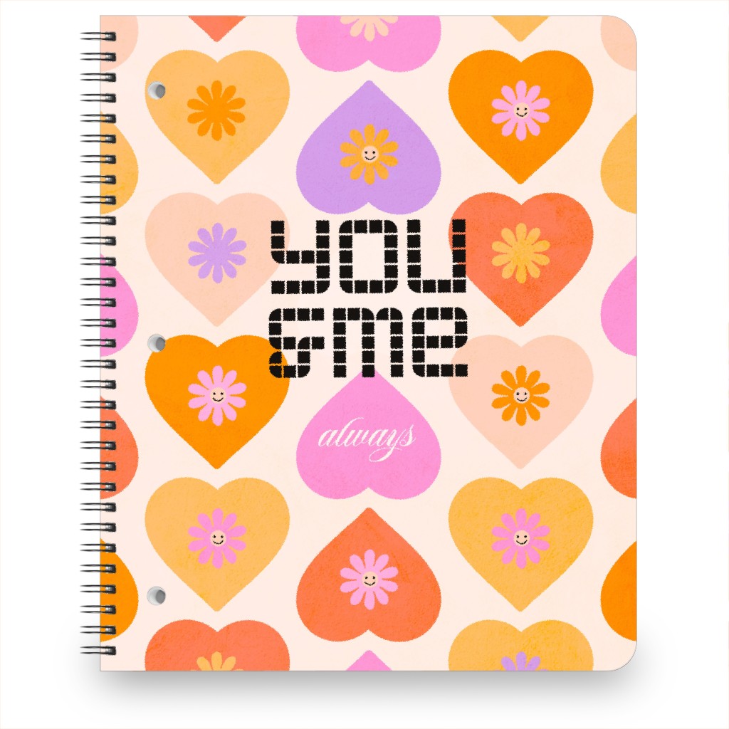 You & Me Retro Love Daisy Heart - Cream Notebook, 8.5x11, Multicolor