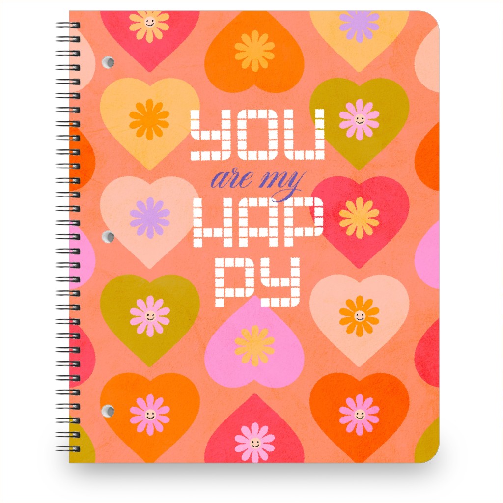 My Happy! Retro Love Daisy Heart Pattern - Peachy Notebook, 8.5x11, Orange