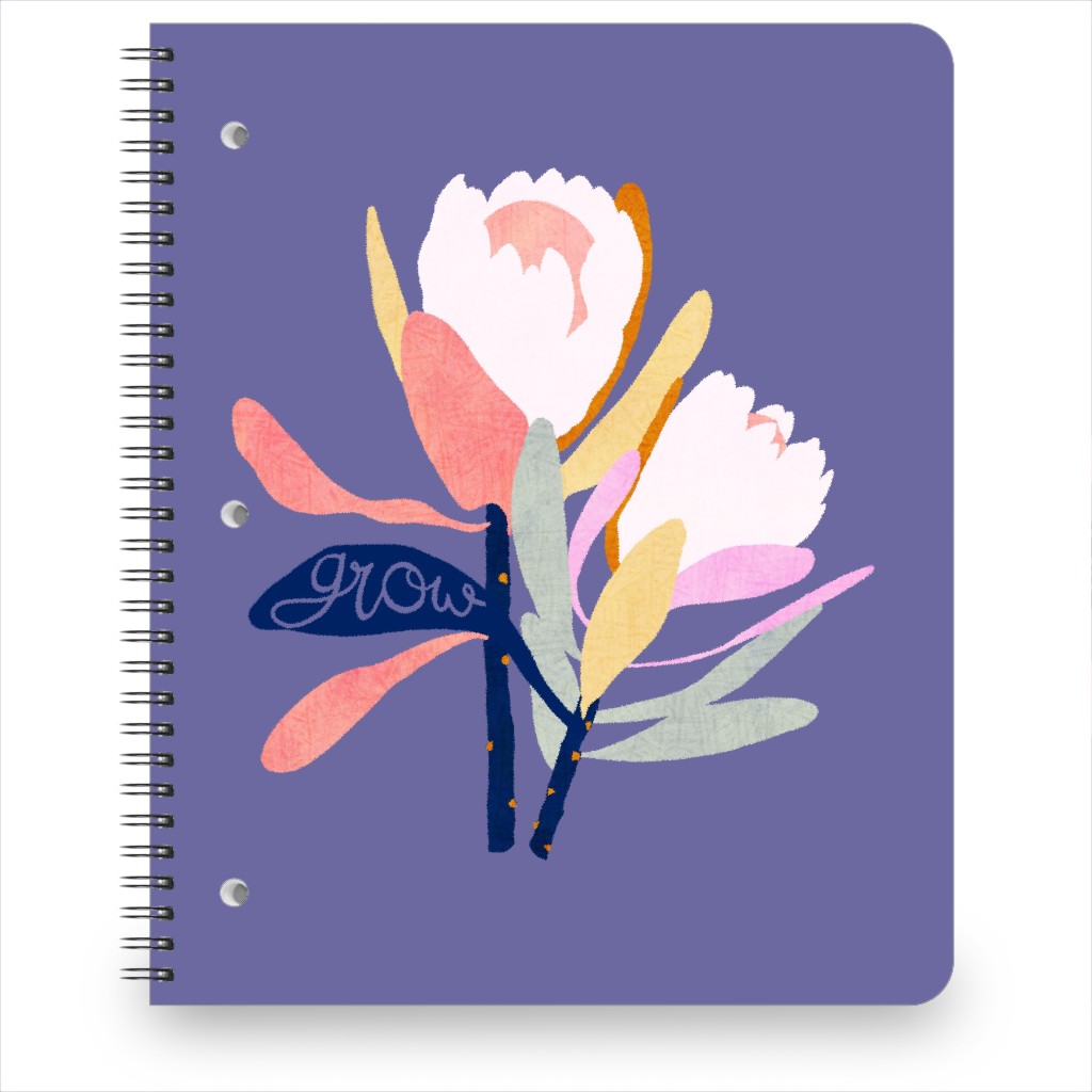 Protea Floral on Purple Notebook, 8.5x11, Purple
