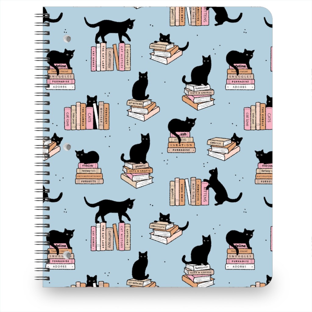 Cats and Books Notebook, 8.5x11, Blue