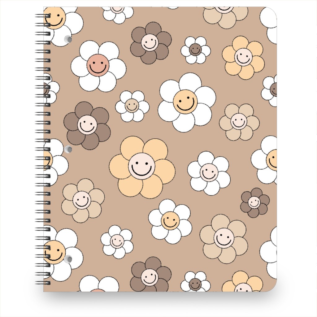 Sweet Smiling Daisies Notebook, 8.5x11, Brown, Dust Bunny