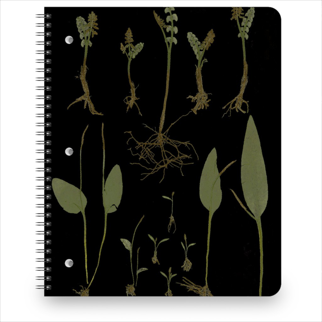 Botanicals At Midnight - Black and Green Notebook, 8.5x11, Black, Black