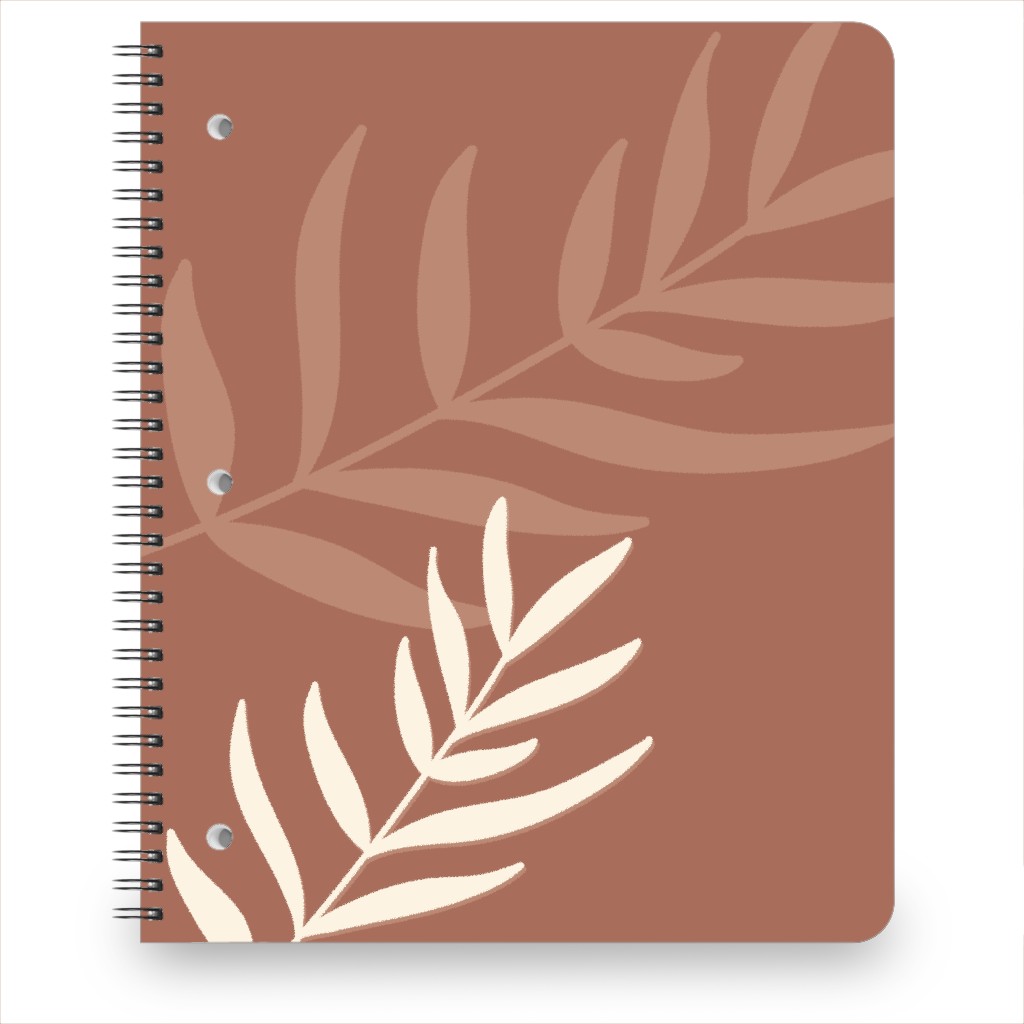 Fern Leaves in Neutral Earth Tones Notebook, 8.5x11, Red, Mauve