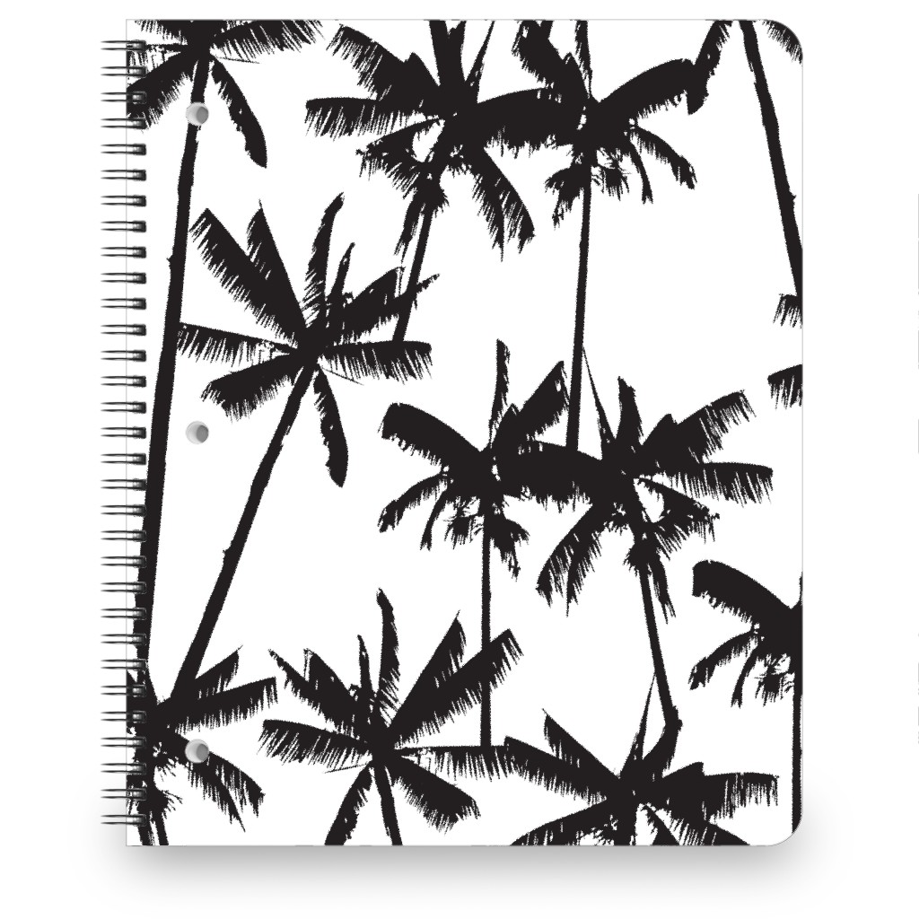 Aloha Palm Tree Silhouette - Black and White Notebook, 8.5x11, Black