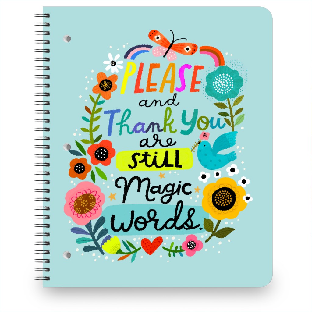 Please and Thank You Magic Words - Multi on Light Blue Notebook, 8.5x11, Blue