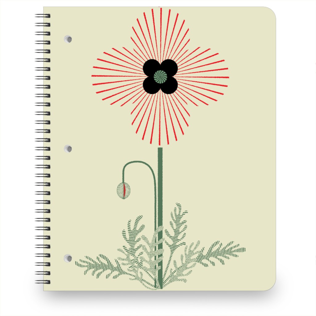 Abstract Poppy Flower - Red on Beige Notebook, 8.5x11, Red