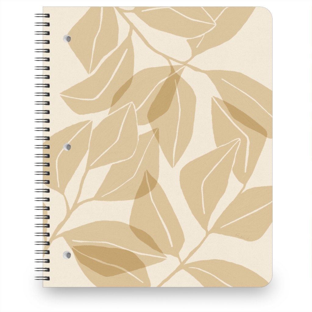 Botanical Ficus Leaves Notebook, 8.5x11, Beige, Latte