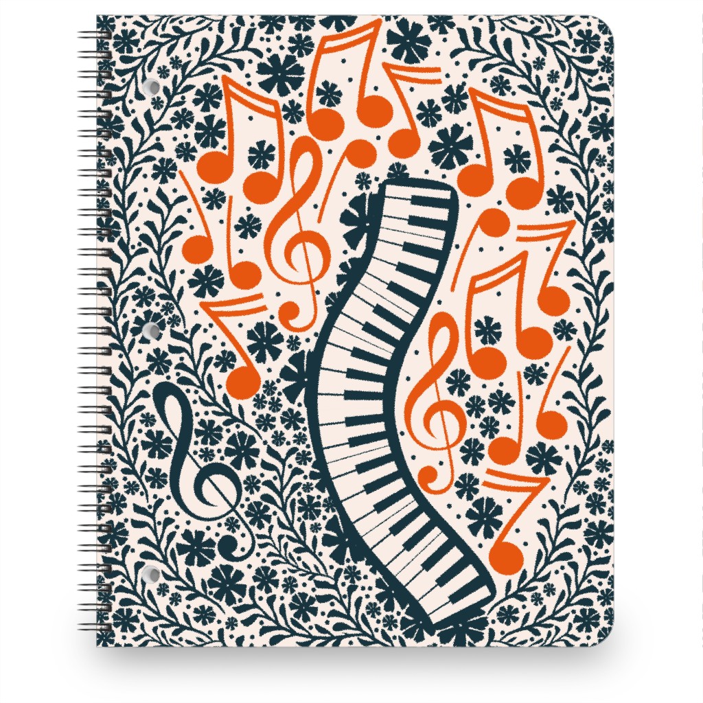 Piano Keyboard and Music Notes Notebook, 8.5x11, Blue