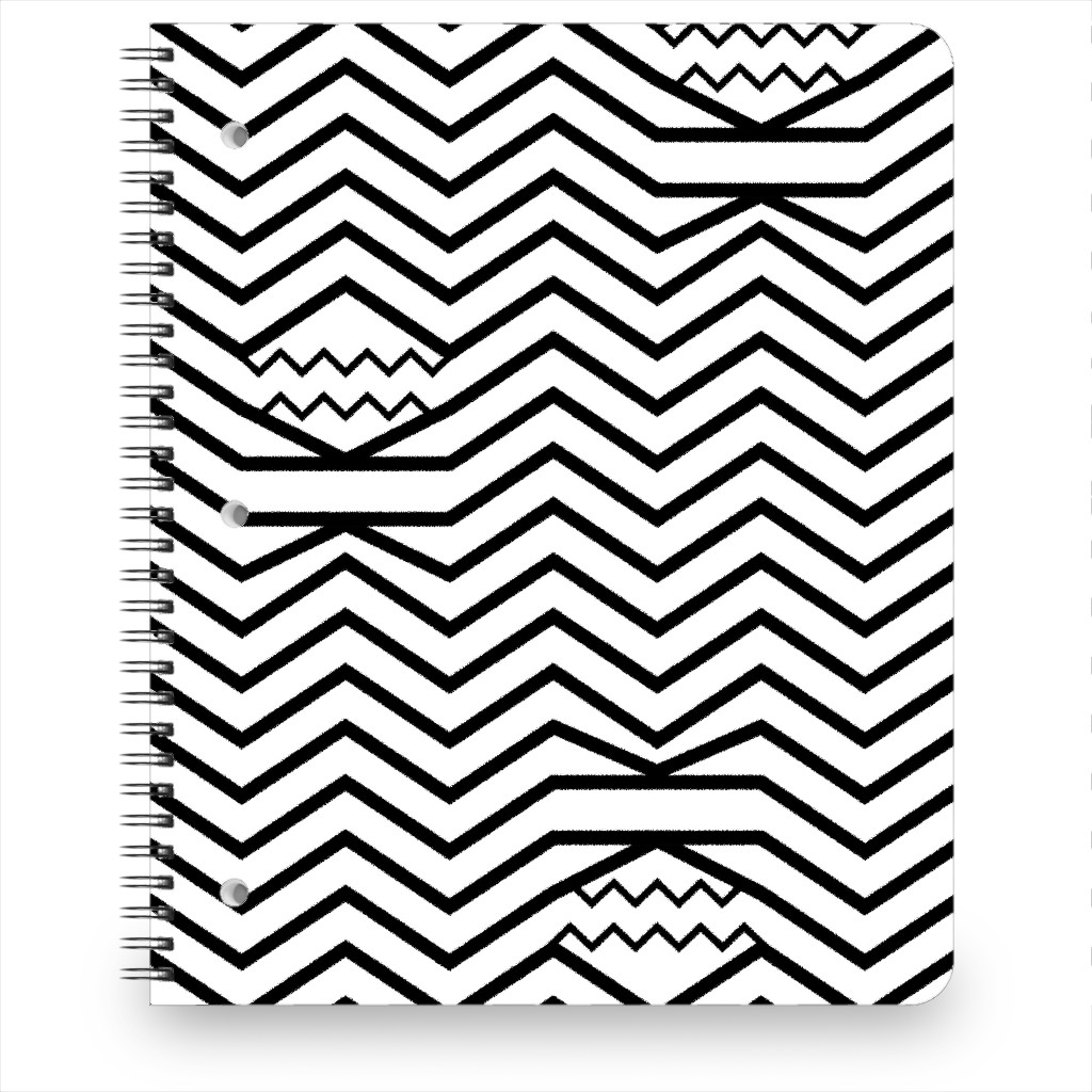 Wavy Lines - Black and White Notebook, 8.5x11, Black