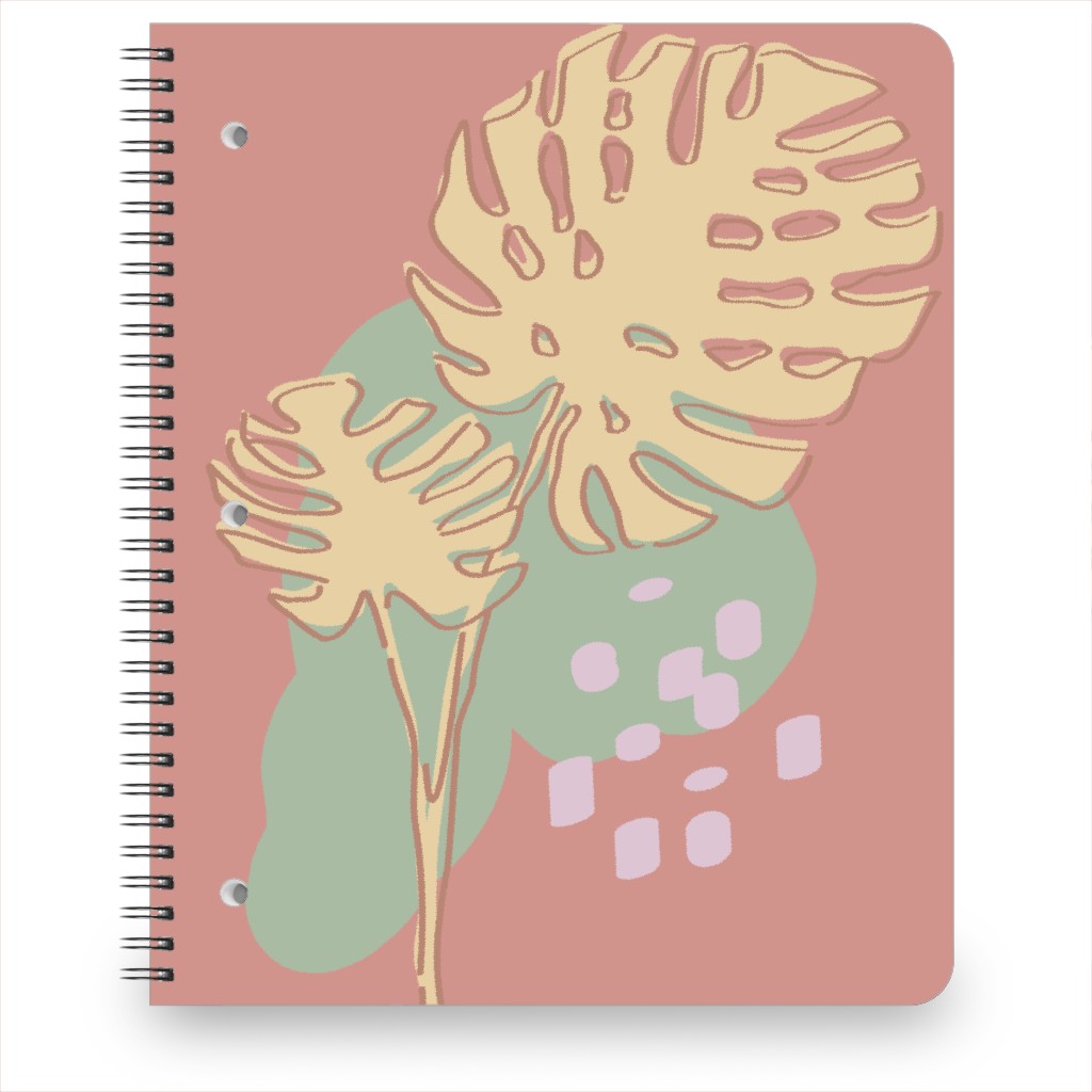 Modern Monstera Leaf - Pink Notebook, 8.5x11, Brown, Brown