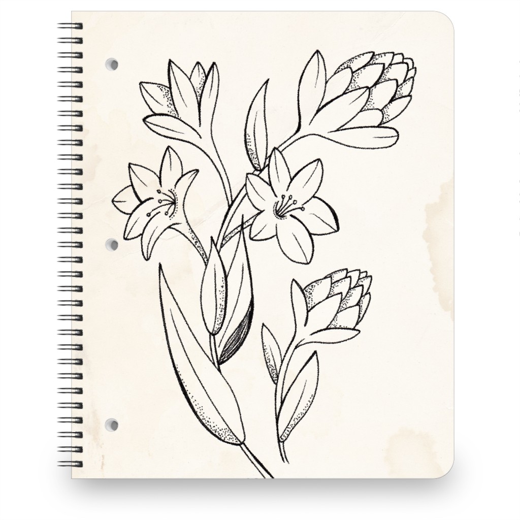 Vintage Tuberose Sketch - Beige and Black Notebook, 8.5x11, Beige, Pearl
