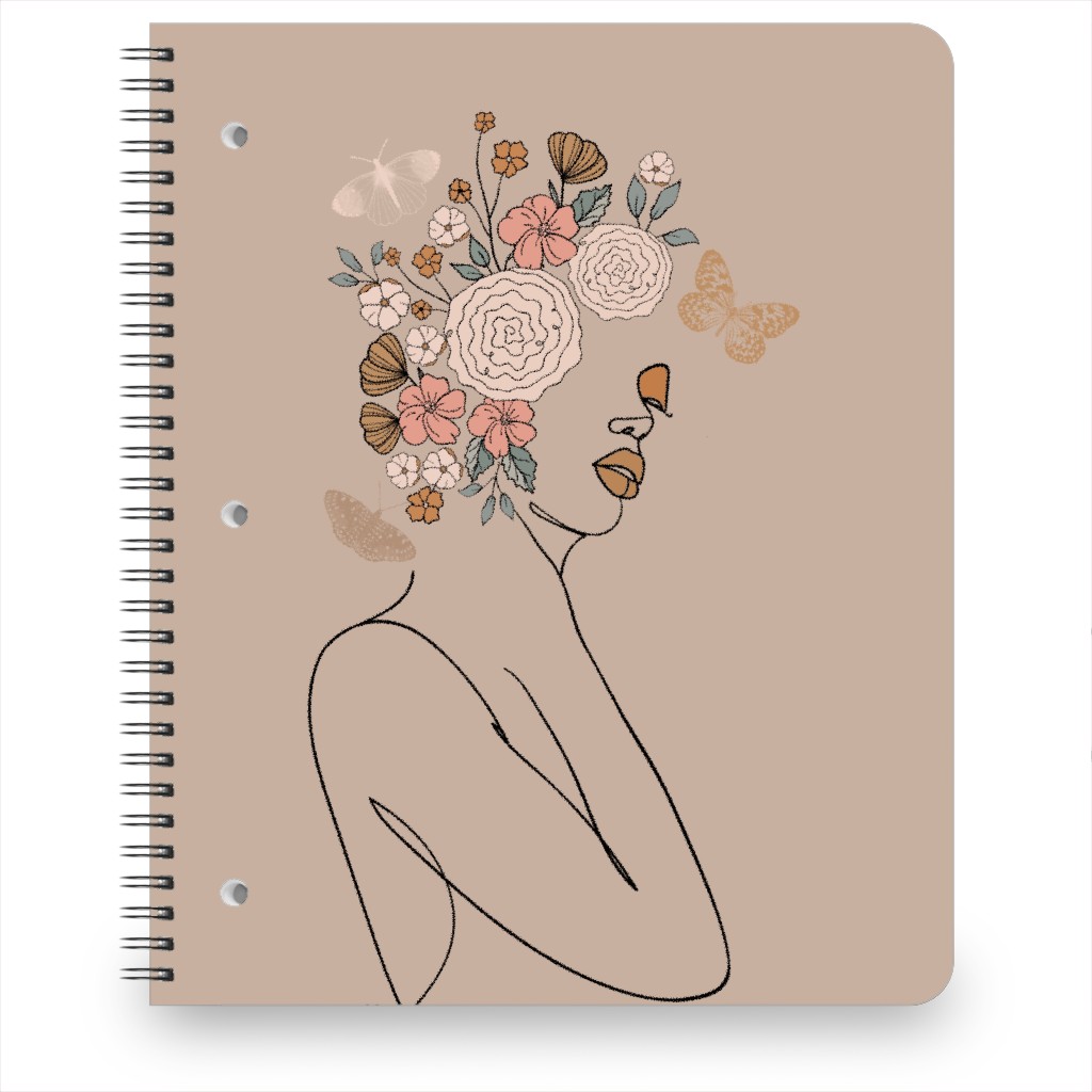 Botanical Feminine Sketch - Neutral Notebook, 8.5x11, Beige, Pearl