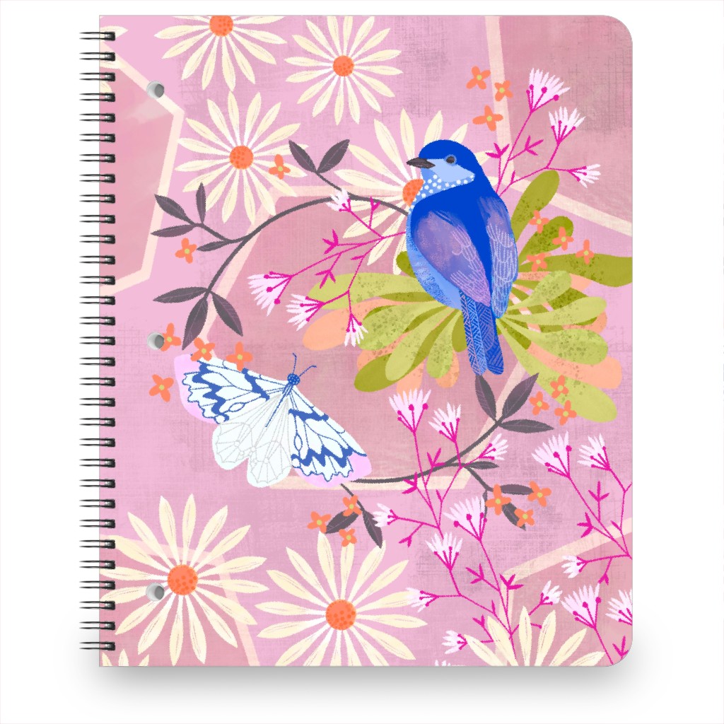 Birds and Butterfly - Pink Notebook, 8.5x11, Pink