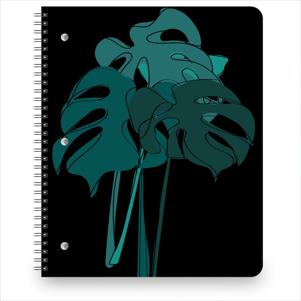 Modern Minimalist Monstera Bouquet - Green and Black Notebook, 8.5x11, Green, Classic Green