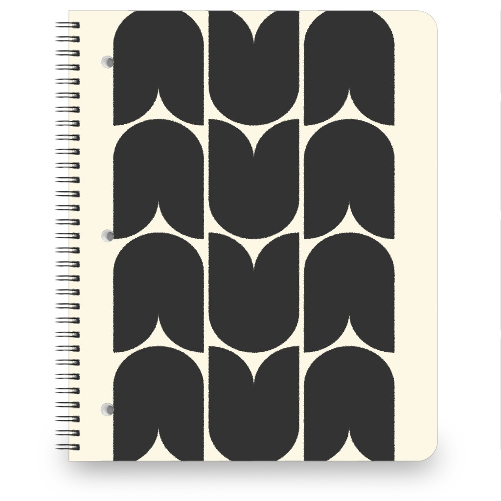 Minimal Geometric Abstract Bauhuas - Beige and Black Notebook, 8.5x11, Black