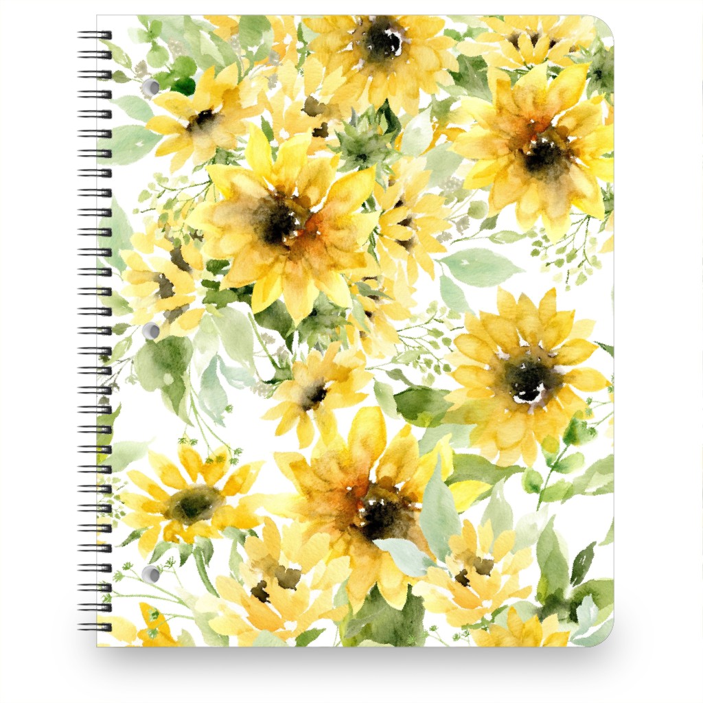 Field of Sunflowers Watercolor - Yellow Notebook, 8.5x11, Yellow