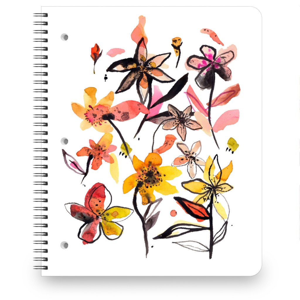 Ink Summer Floral - Pink and Yellow Notebook, 8.5x11, Pink, Bright Pink