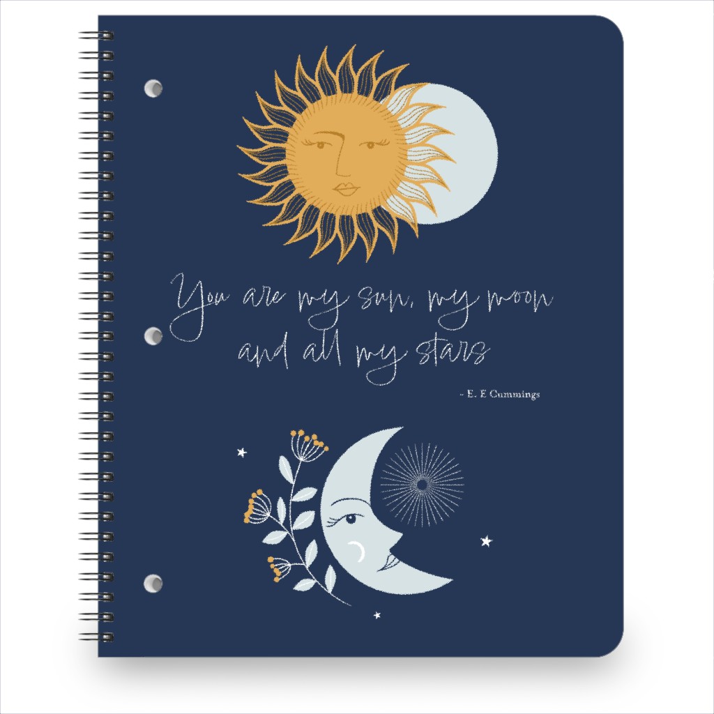 Sun and Moon Notebook, 8.5x11, Blue