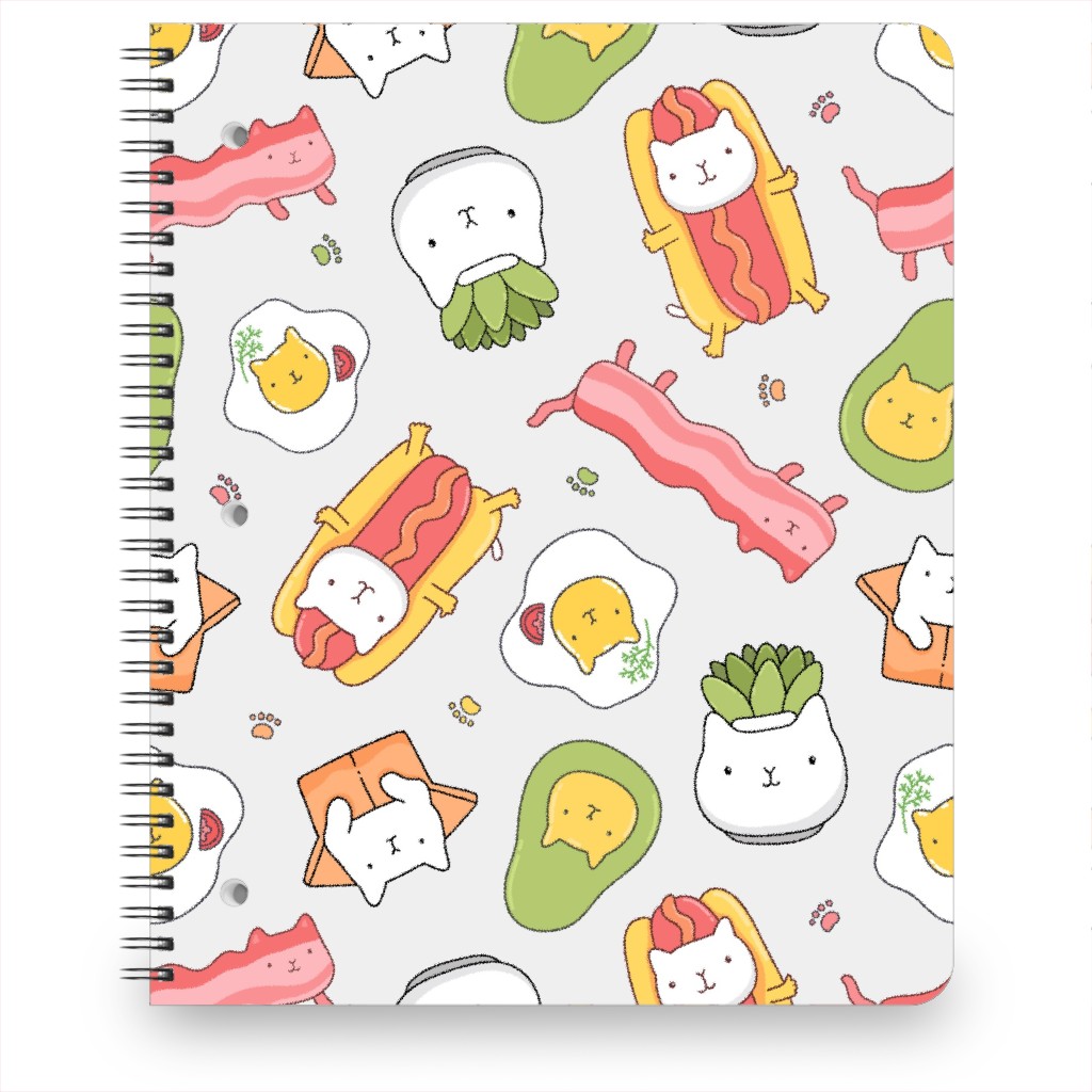 Cats and Foods Notebook, 8.5x11, Multicolor, Whisper Gray