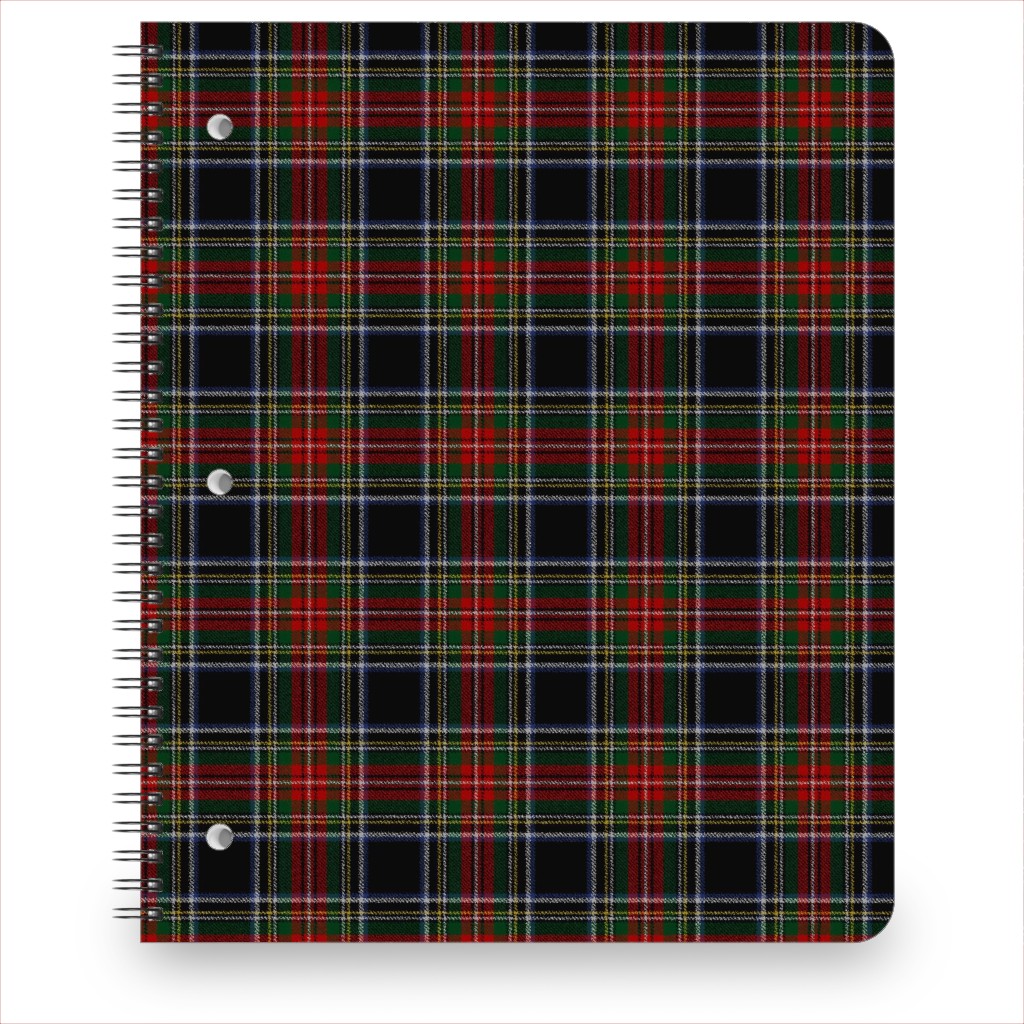 Black Stewart Tartan - Red Notebook, 8.5x11, Black, Black