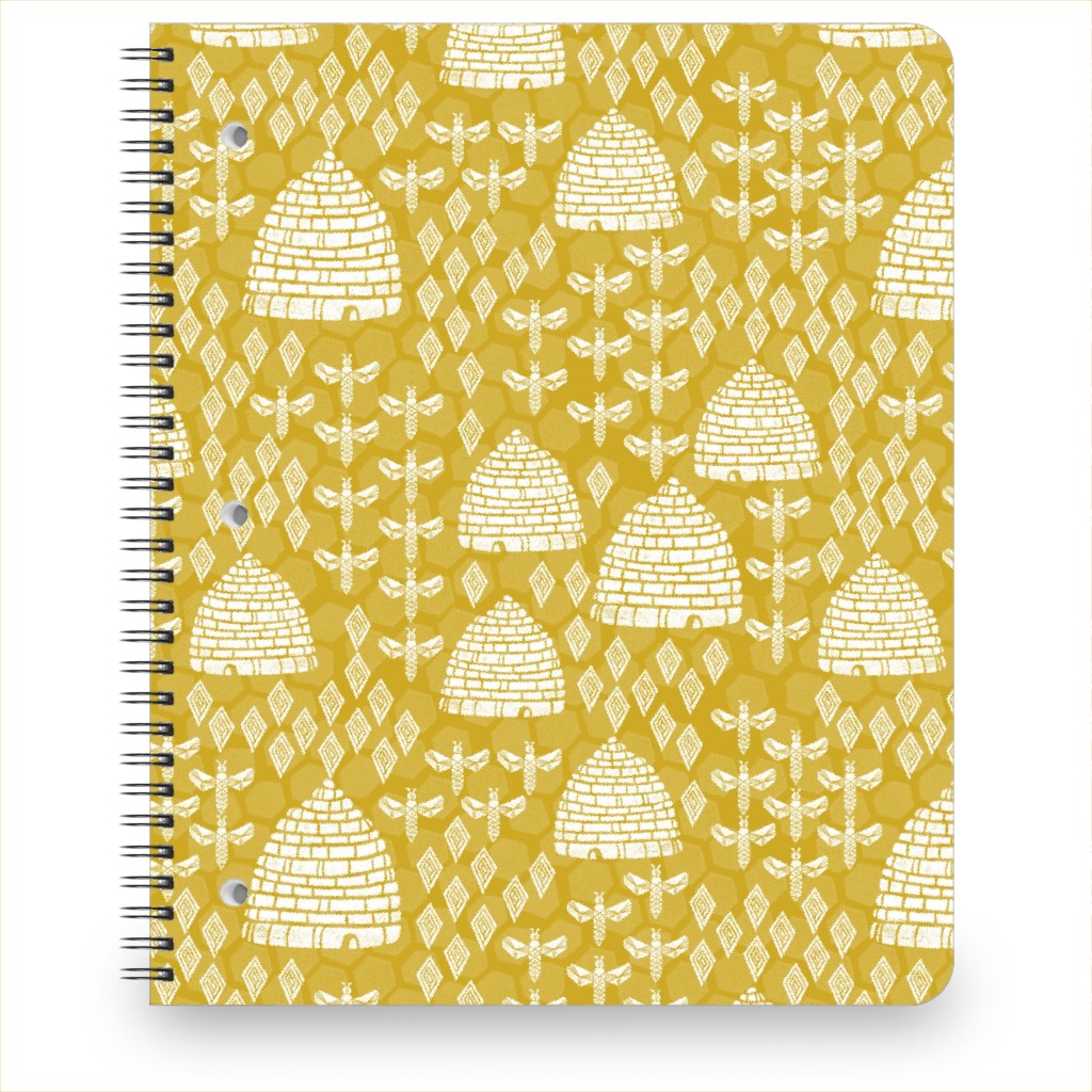 Bee Hives, Spring Florals Linocut Block Printed - Golden Yellow Notebook, 8.5x11, Yellow, Classic Yellow