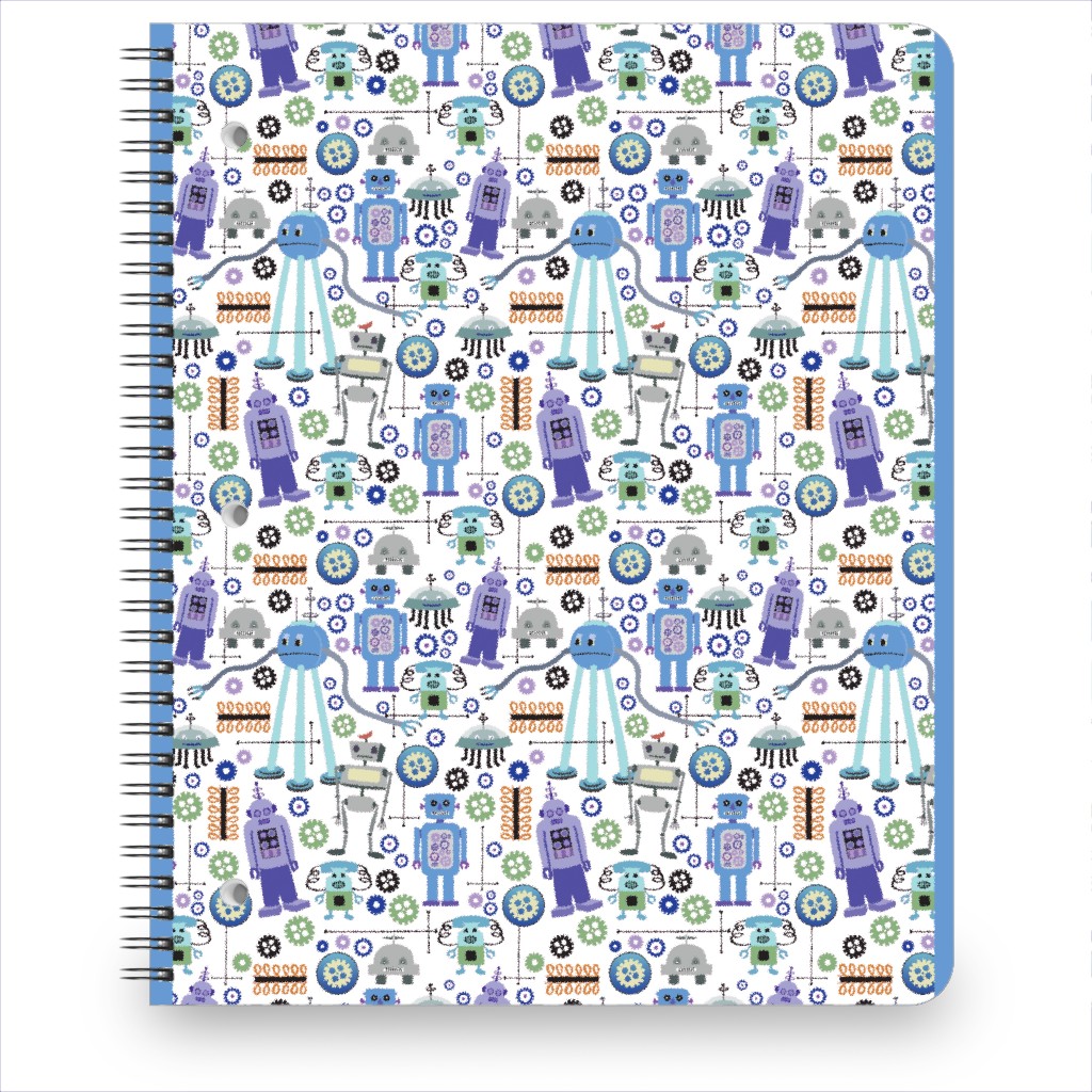 Retro Robots - Blue Notebook, 8.5x11, Blue