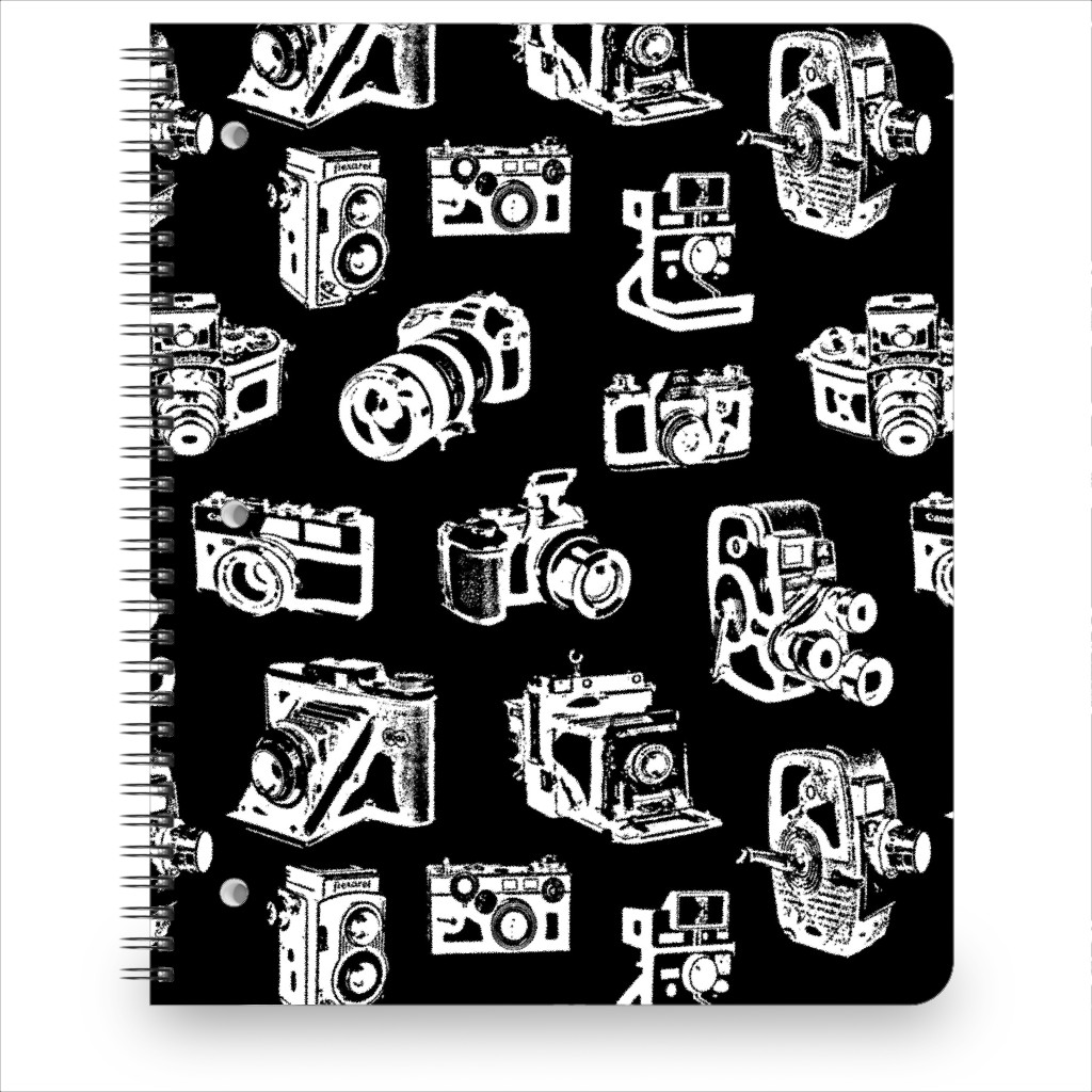 Retro Cameras Notebook, 8.5x11, Black, Shadow Box