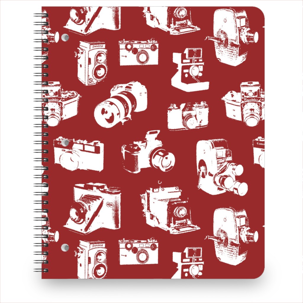 Retro Cameras Notebook, 8.5x11, Red, Spanish Red