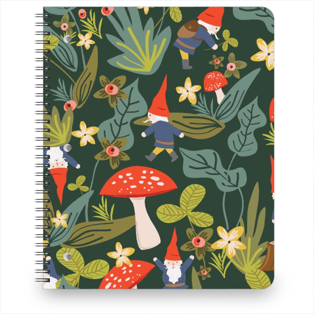 Woodland Gnomes & Mushrooms - Green Notebook, 8.5x11, Green