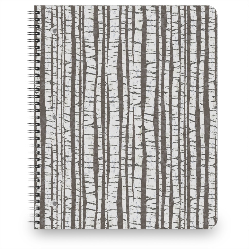 Birch Trees - White on Brown Notebook, 8.5x11, Gray, Gray