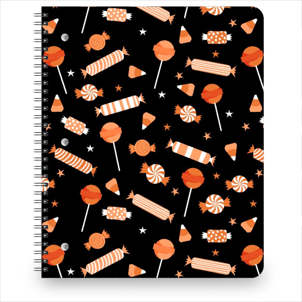Halloween Candy - Orange and Black Notebook, 8.5x11, Black, Black