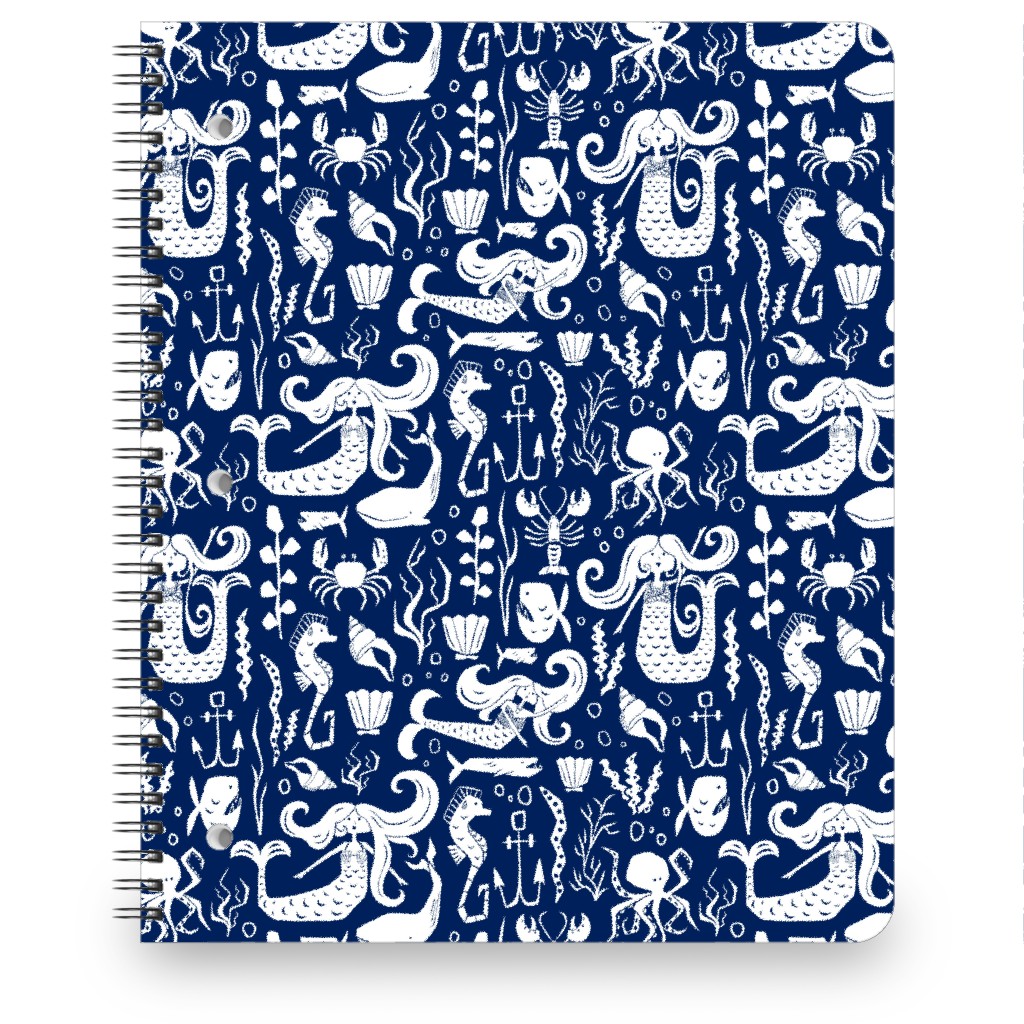 Under the Sea - Nautical Mermaid - Navy Notebook, 8.5x11, Blue, True Blue