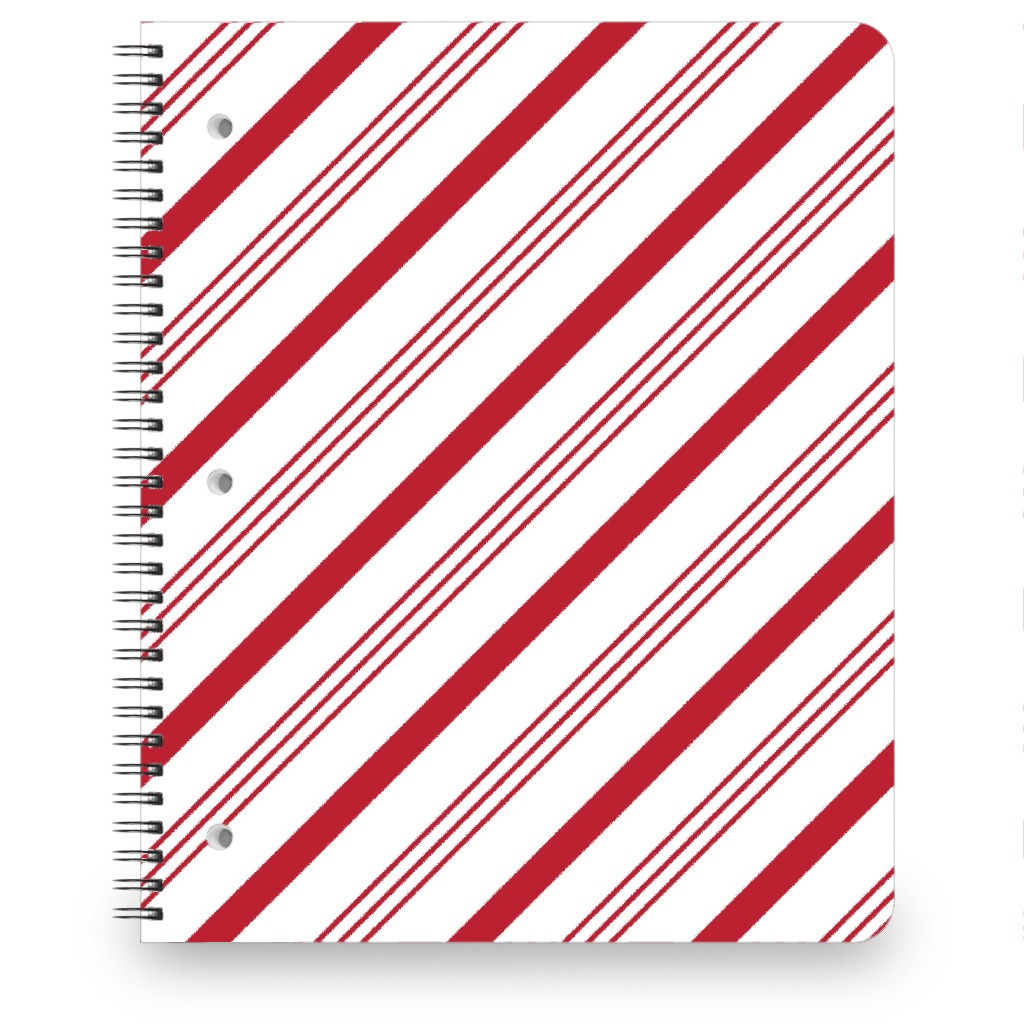 Candy Cane Stripes - Red on White Notebook, 8.5x11, Red