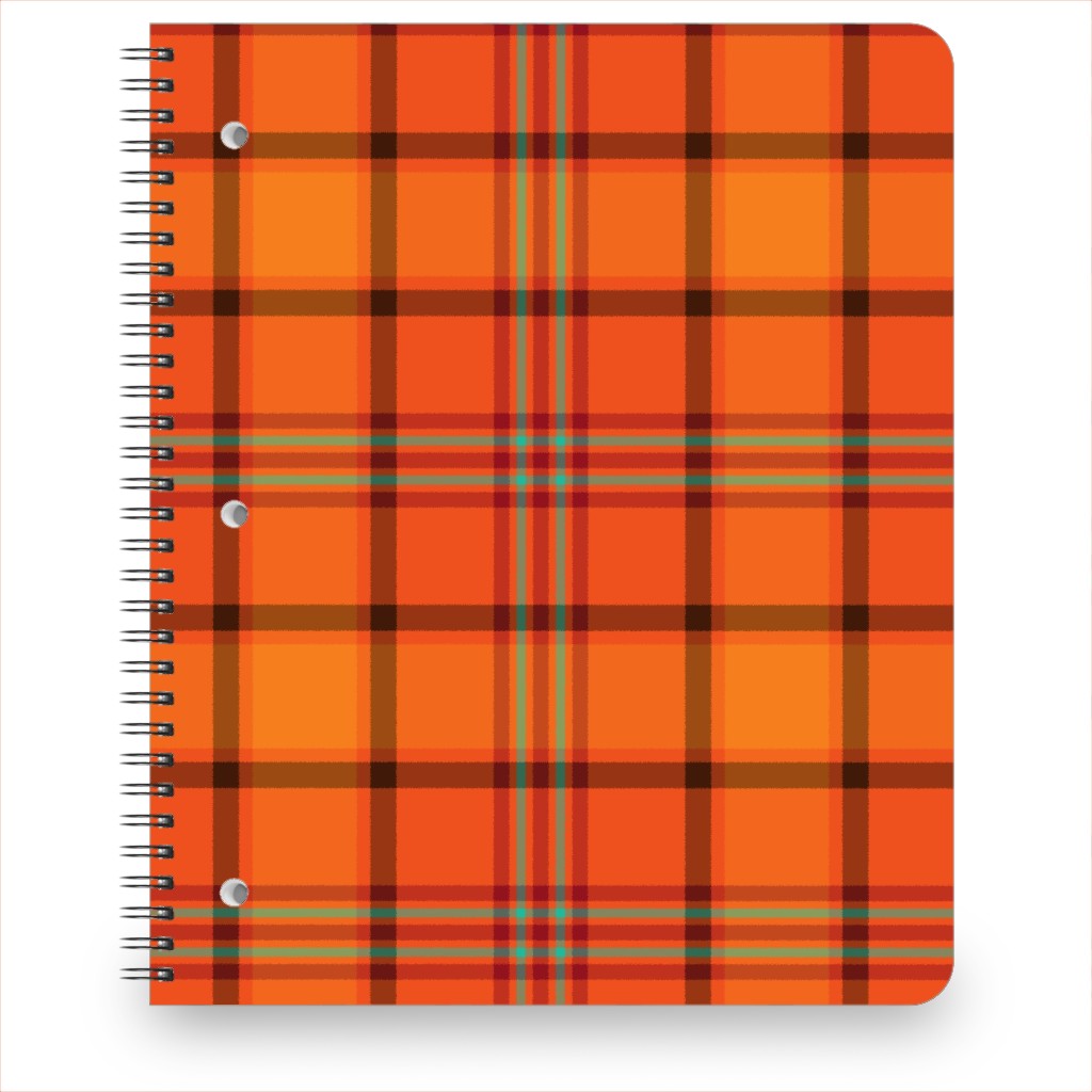 Orange With Black Plaid Notebook, 8.5x11, Orange, Orange